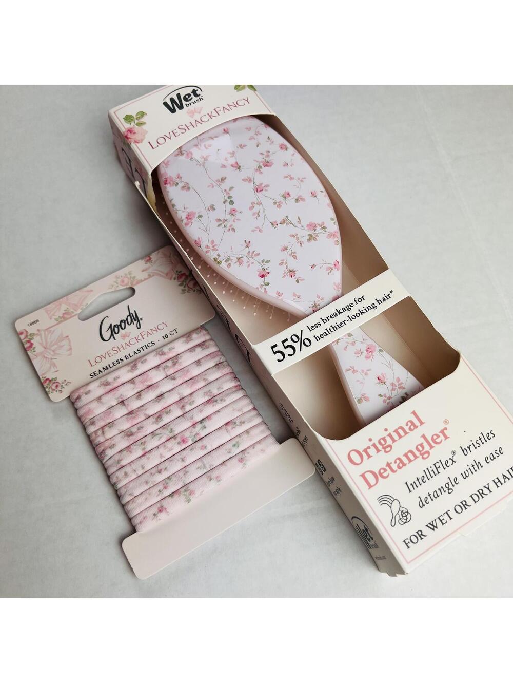 Goody/Wet Brush x LoveShackFancy English Ivy Pink Mini Bundle 1 (brush,elastics)